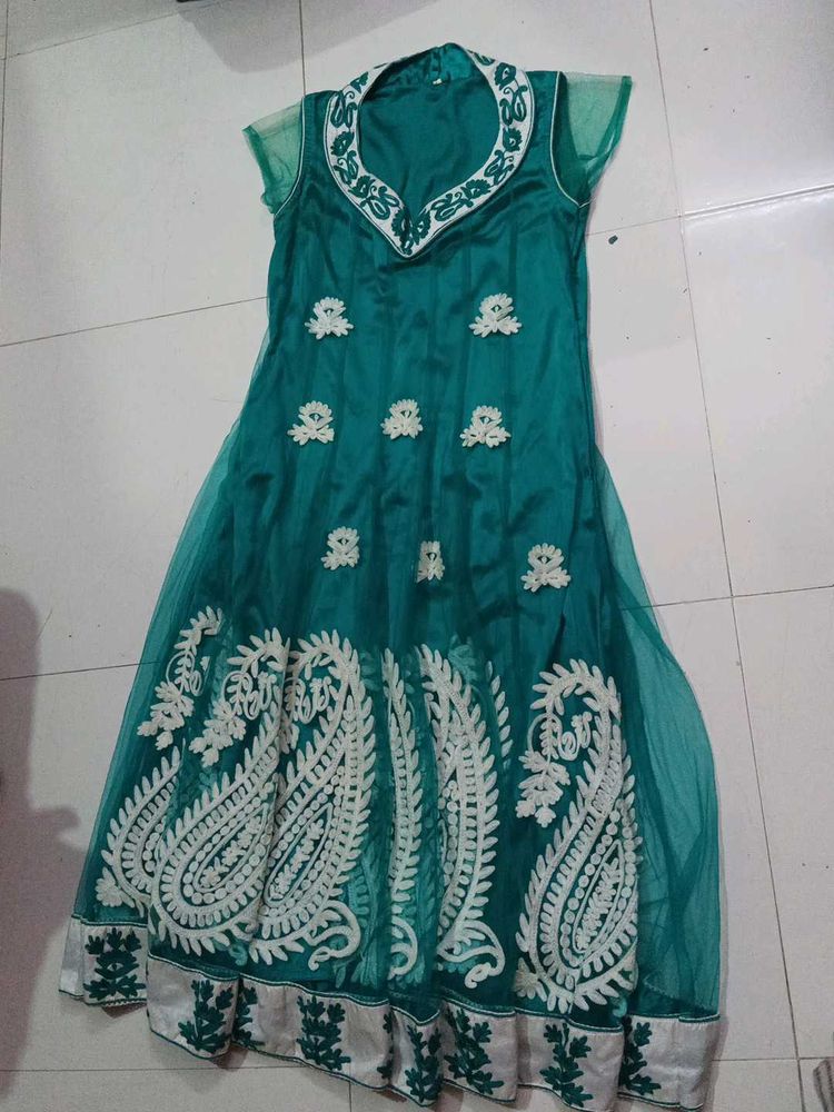 New One Emerald Green Embroidered Anarkali
