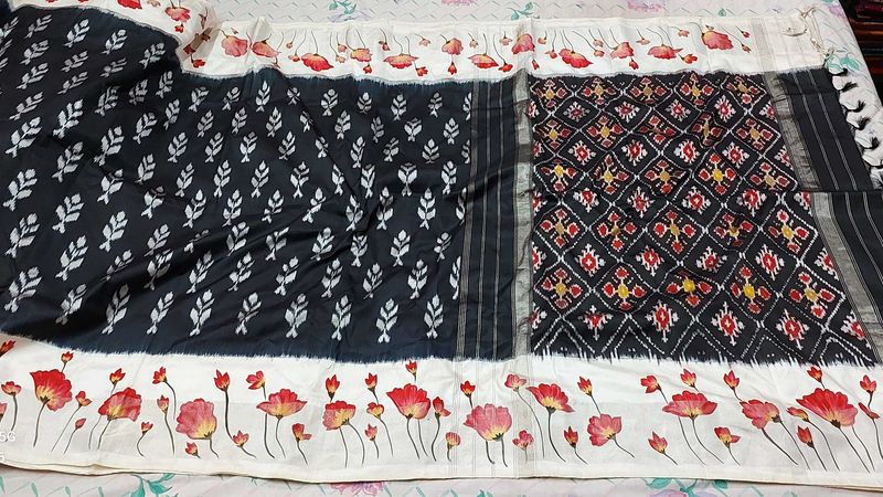 Pure Pochampalli Ikkat Silk Saree With Hand Paint