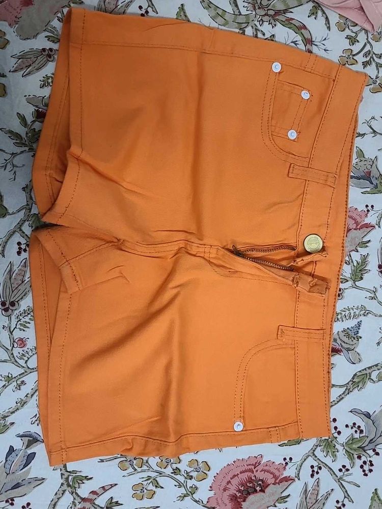 Orange Denim Shorts