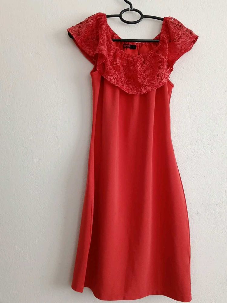 Red Lace Detail Dress