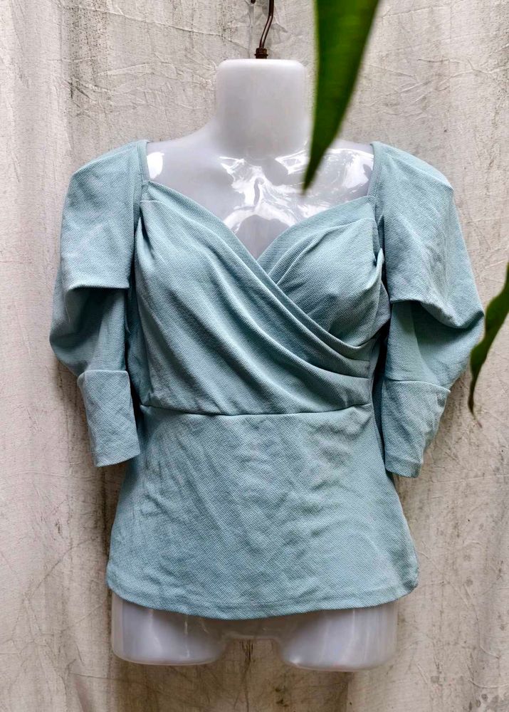 Aqua Puff Sleeve Top