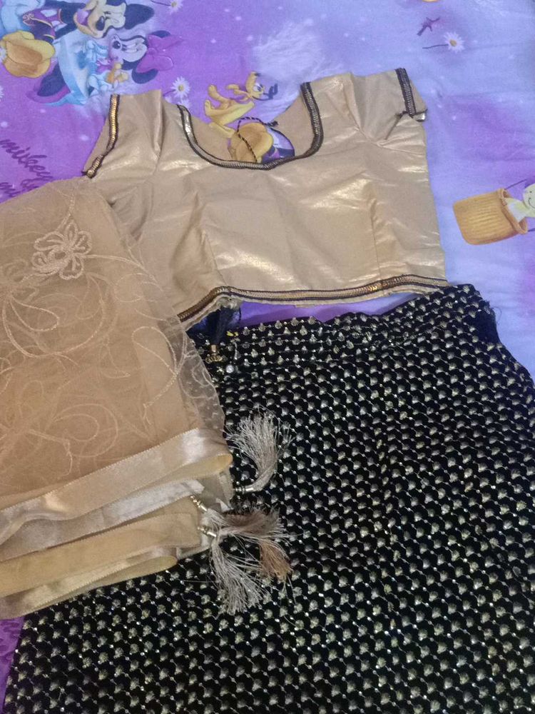Golden And Black Lehenga Choli With Dupatta