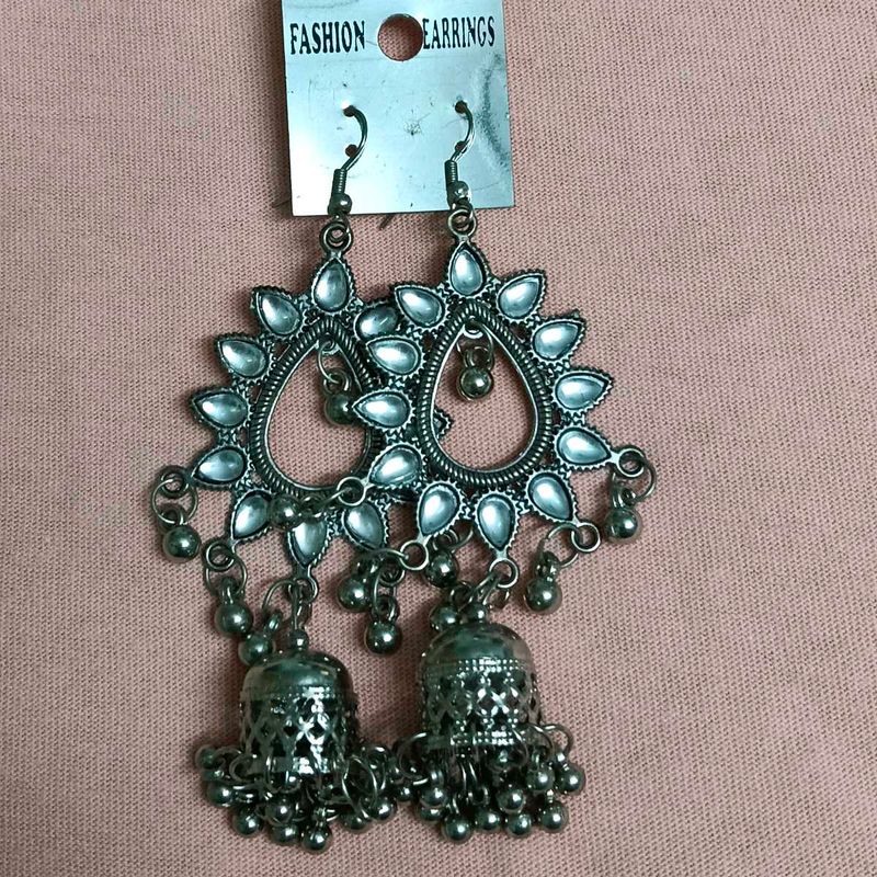 Silver Jhumka Earrings