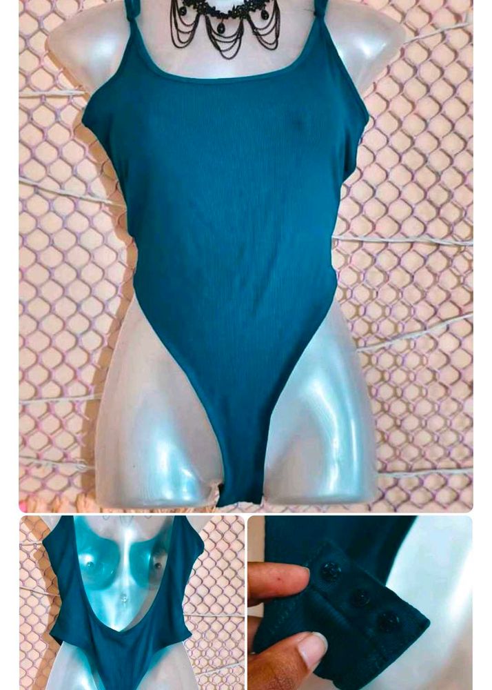 Teal Cotton Swimsuit Style Spaghetti Top