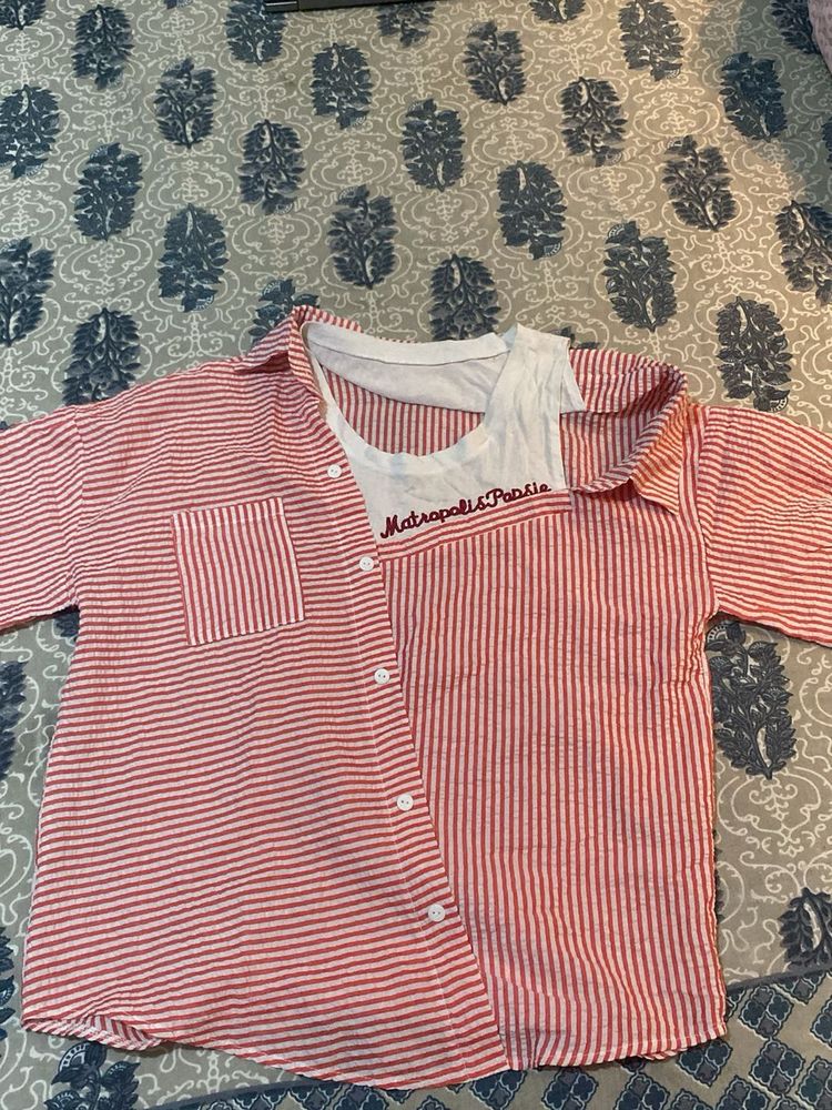 One Sided Up shoulder Striped Shirt