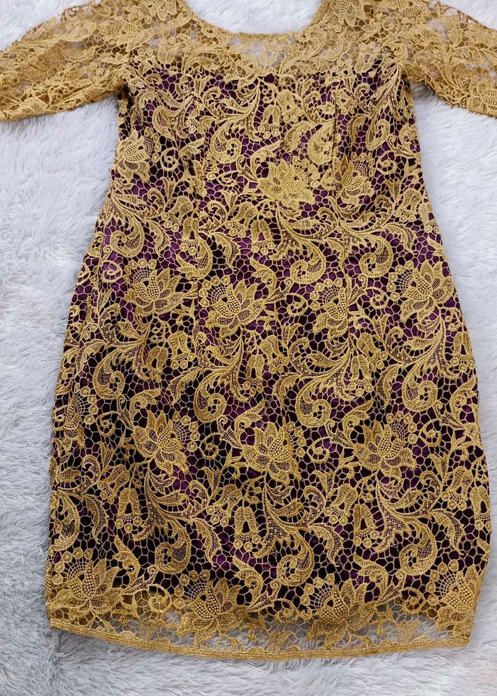 Gold Lace Overlay Dress