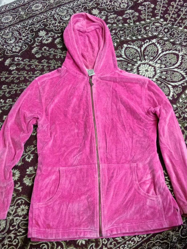 Pink Velour Zip-Up Hoodie