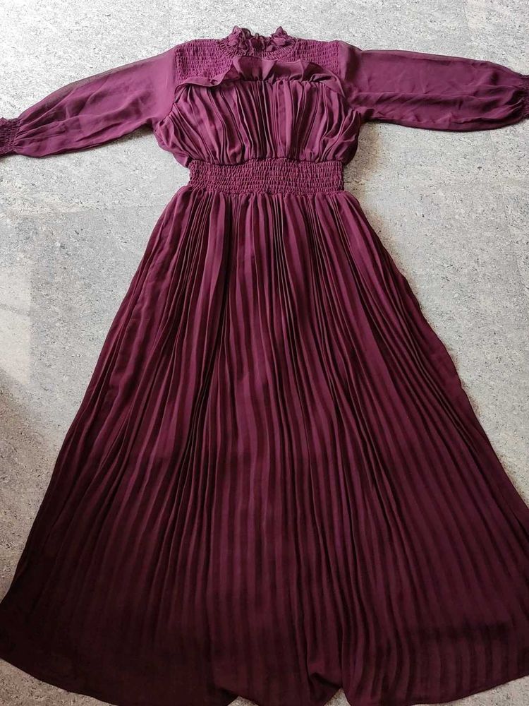Burgundy Pleated Maxi Dress