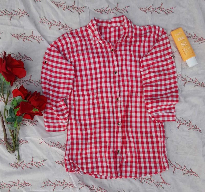 Pink &amp; White Gingham Button-Up
