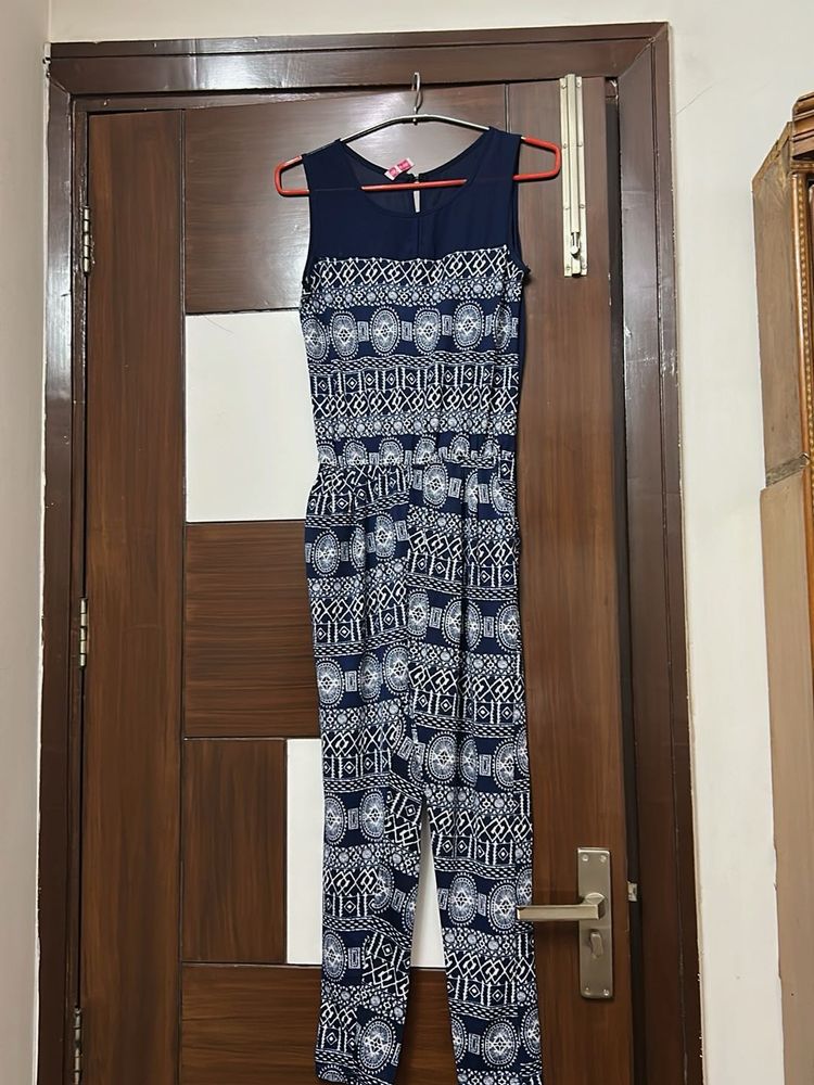 Navy &amp; White Printed Jumpsuit
