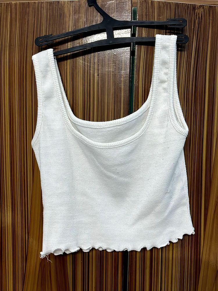 White Ribbed Tank Top