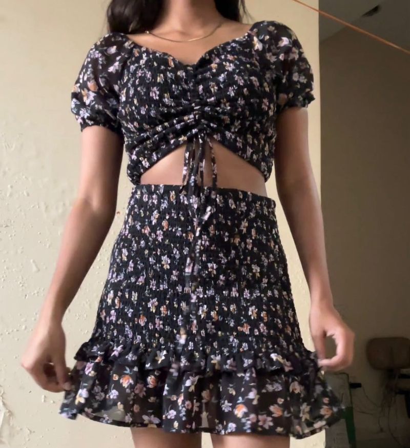 Floral Smocked Two-Piece Set FREE SIZE