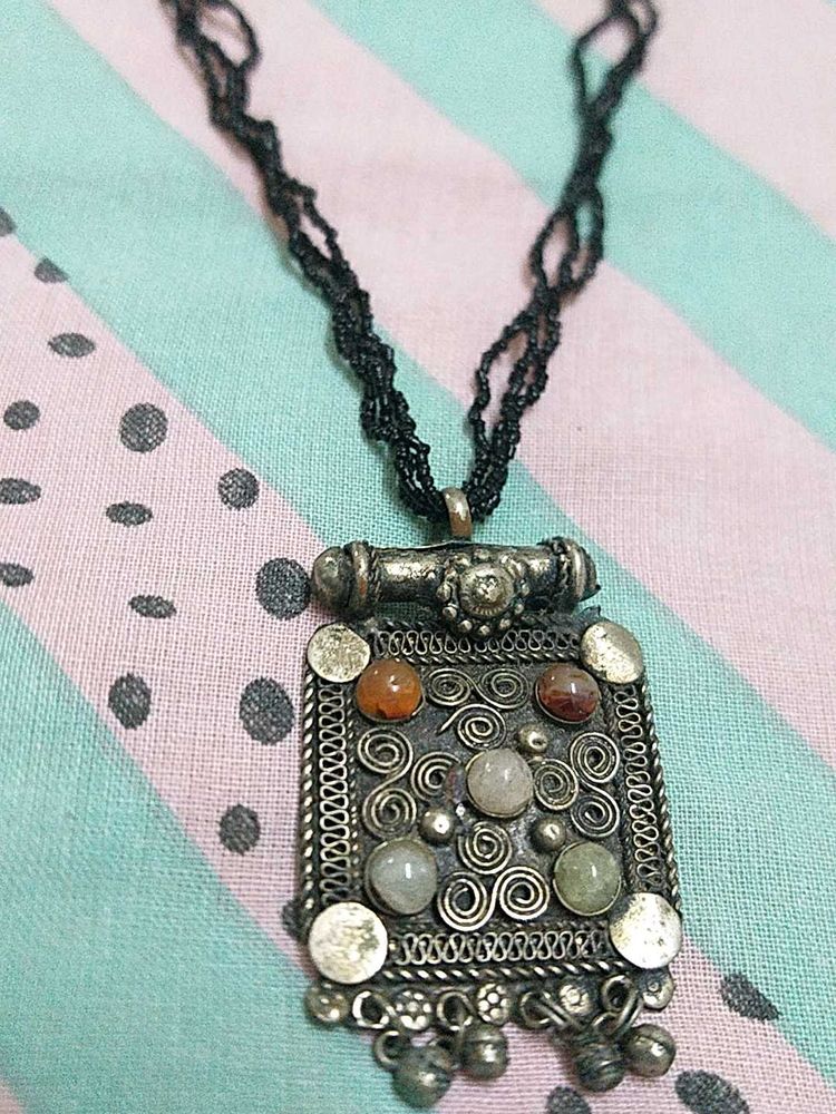 Vintage Silver &amp; Stone Pendant Necklace