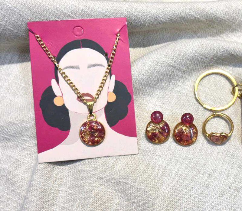 handcrafted Jewelry Set: Necklace, Earrings, Ring,