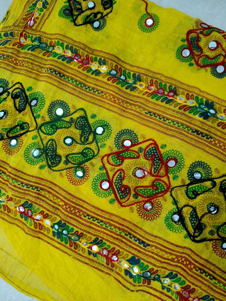Vibrant Yellow Mirror Work Embroidered Dupatta