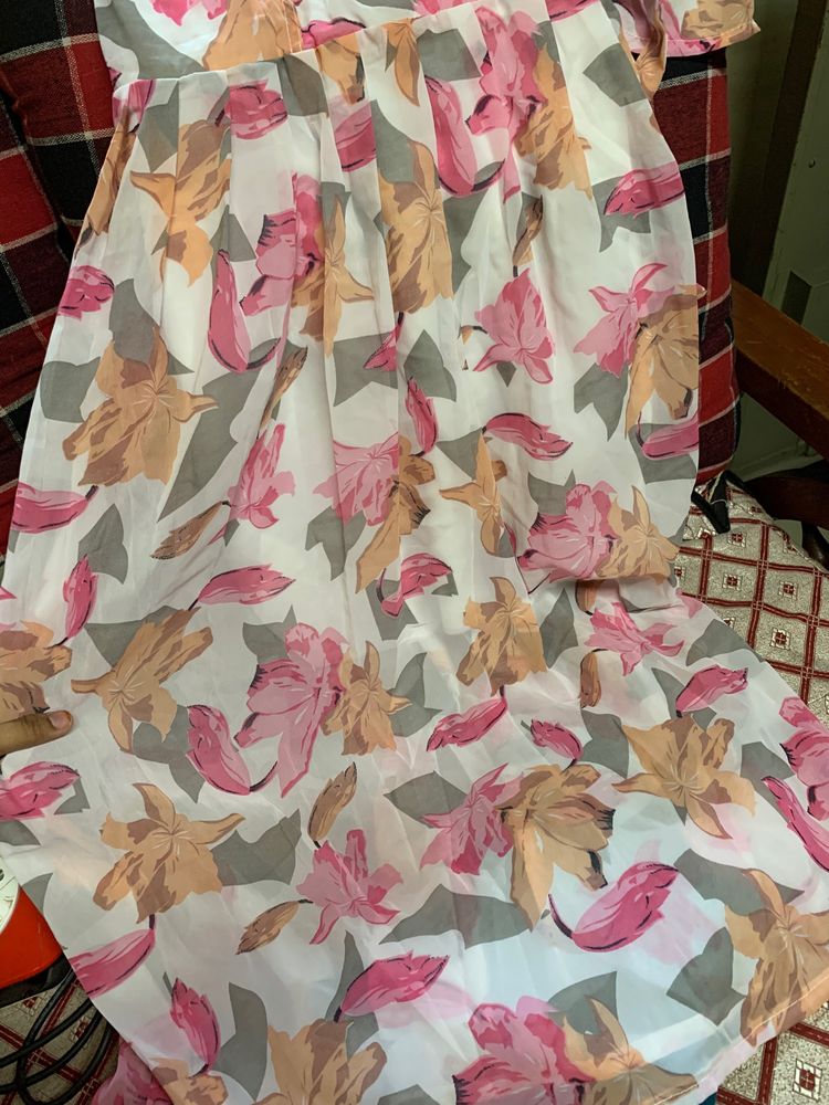 White Floral Printed Frock