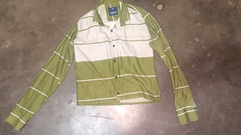 Green Striped Button-Down Shirt