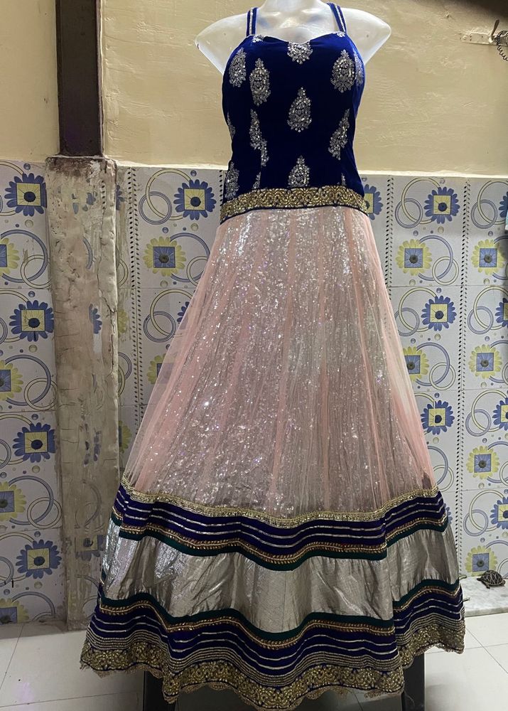 Elegant Blue Velvet Gown