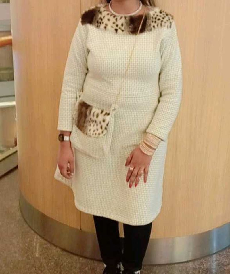 Unique Tweed Dress with Faux Fur