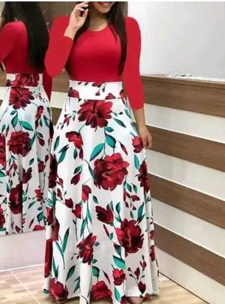Red &amp; Floral Maxi Dress