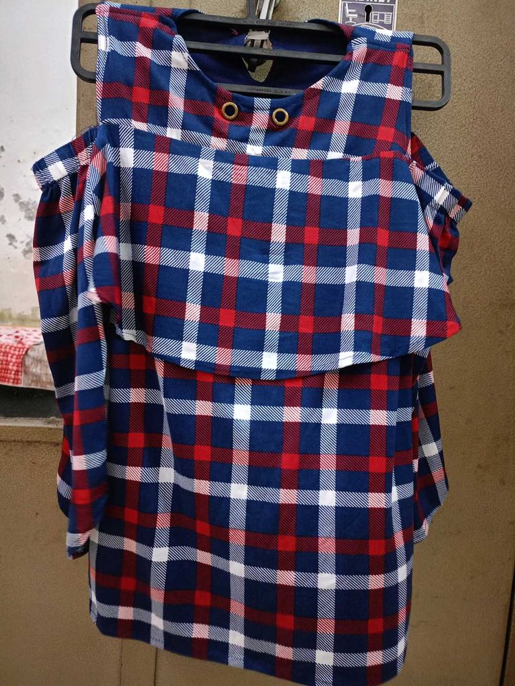 Plaid Cold Shoulder Top