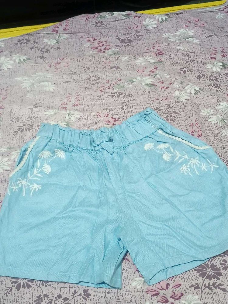 Cute Blue Embroidered Shorts