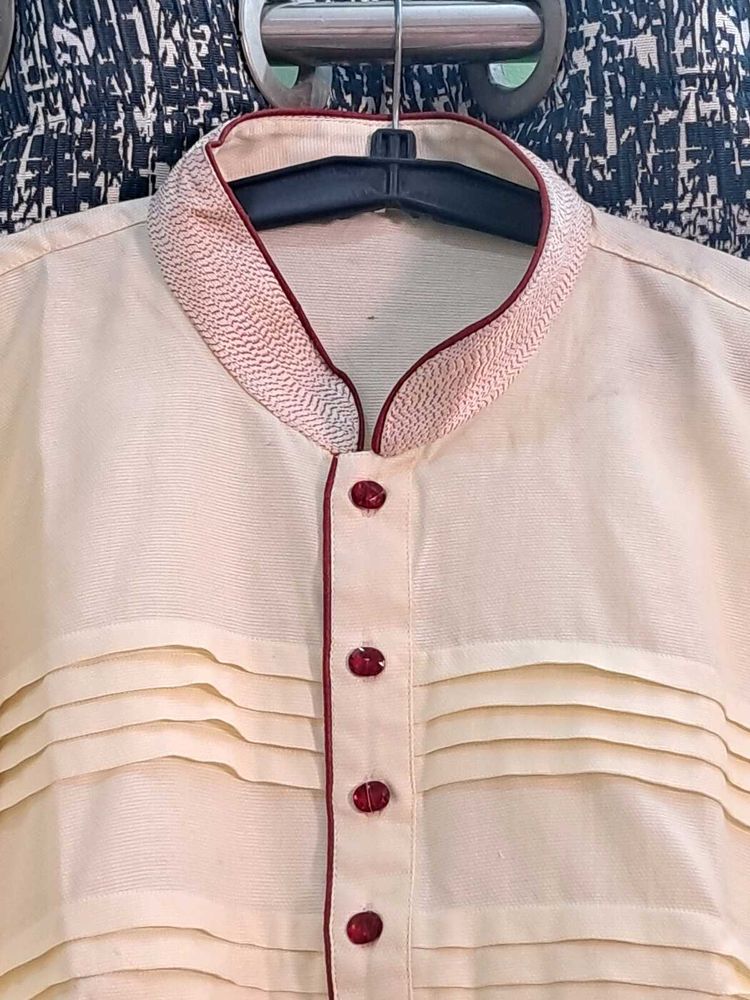 Cream Textured Button-Down Kurta
