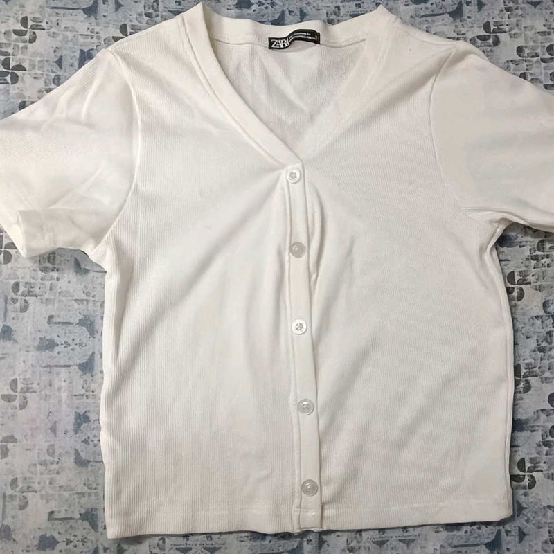 Zara White Button-Up Top