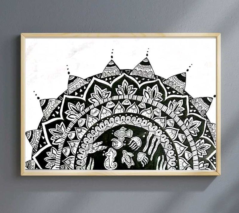 Framed Ocean Mandala Art