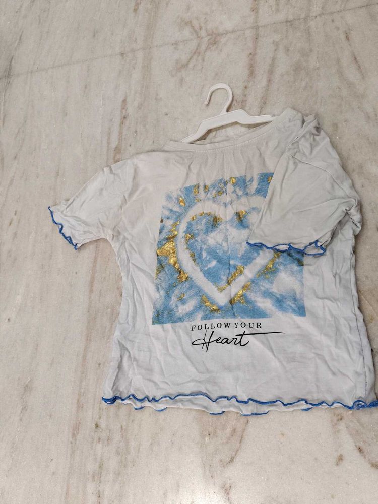 White Colour Printed Crop Top