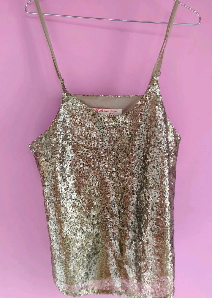 ALL ABOUT YOU Golden Sequined Shoulder Straps top
