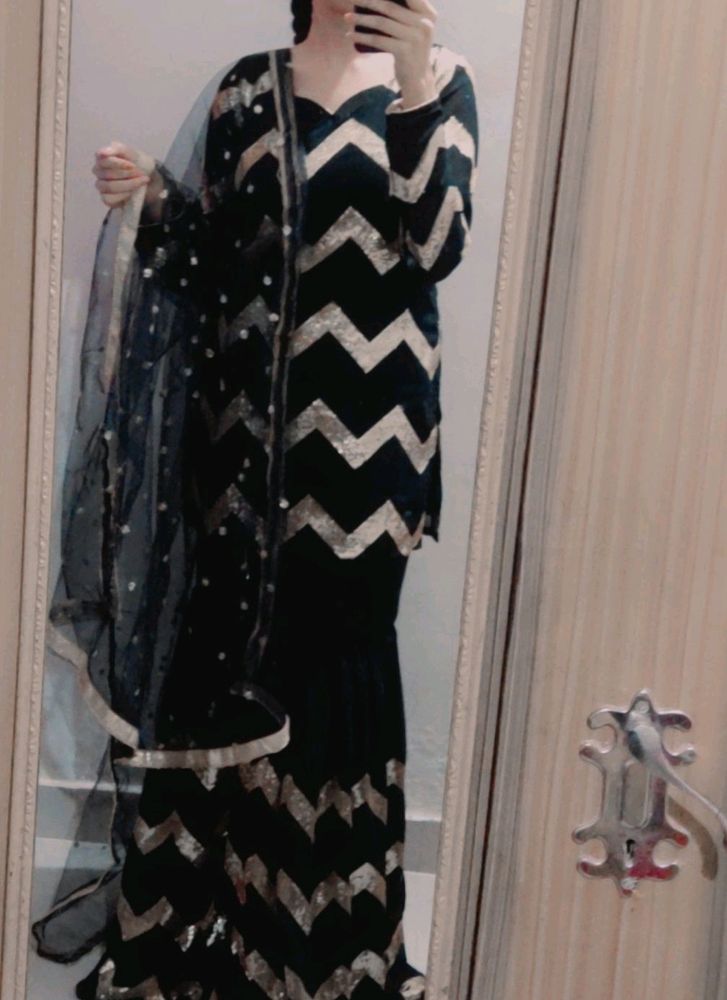 Brand New BLACK Sequence Sharara  With Dupatta