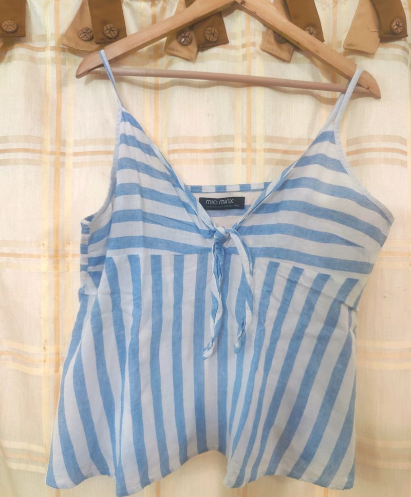 Mia Minx XXL Knot Detail Strap Top - Blue &amp; White