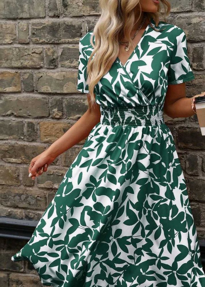 Leaf Print Midi Dress