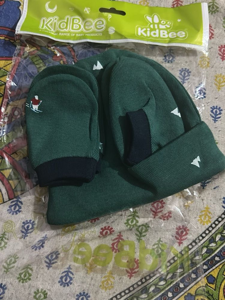 Kidbee - 0-3 Months Cap Booties And Mittens