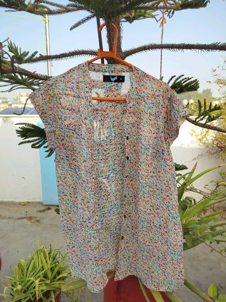 Colorful Print Button-Down Top