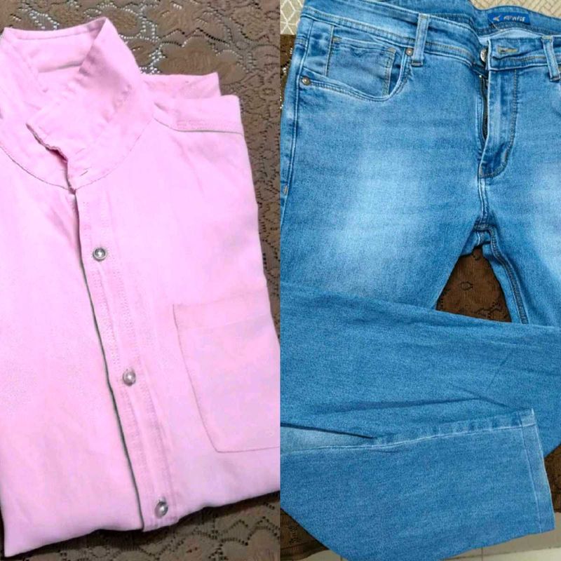 Blue Denim Ke Sath Pink Shirt Free