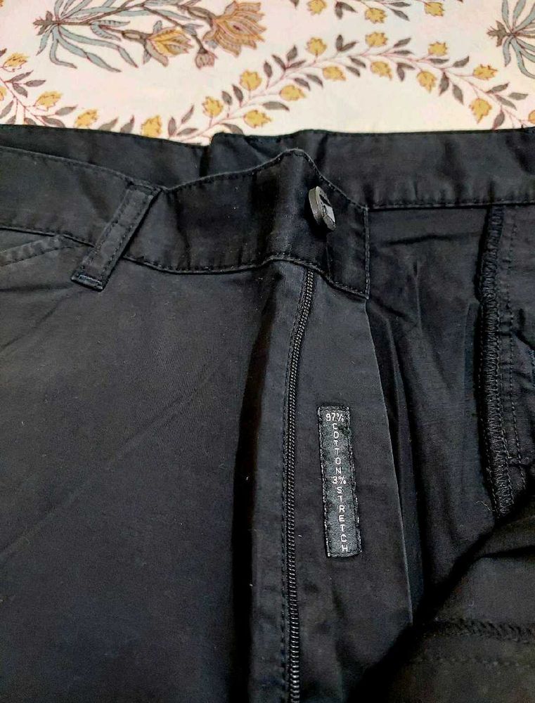 Black Cotton Stretch Pants