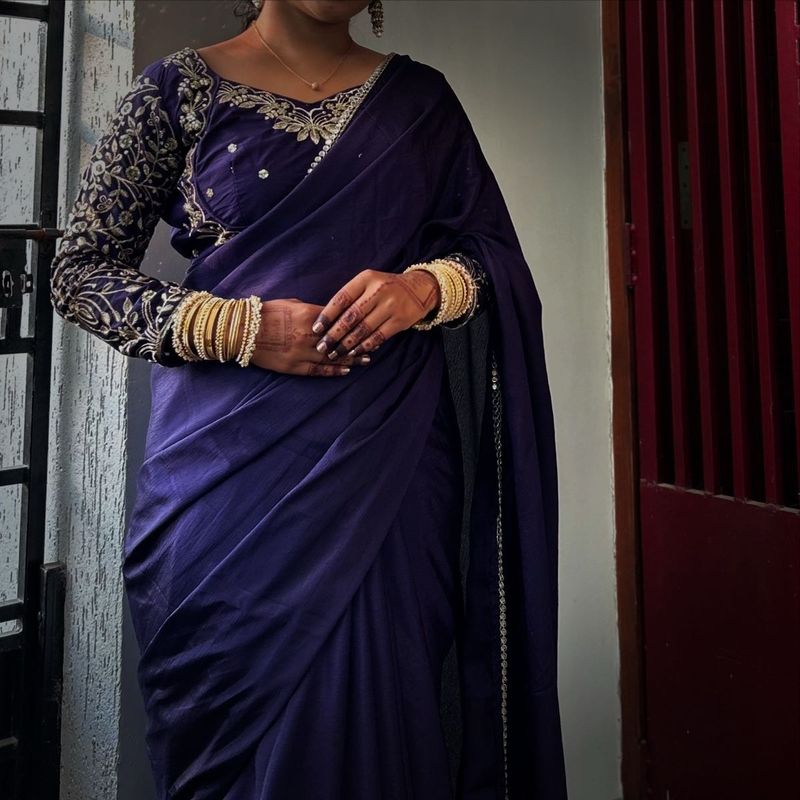 Elegant Navy Blue Embroidered Saree