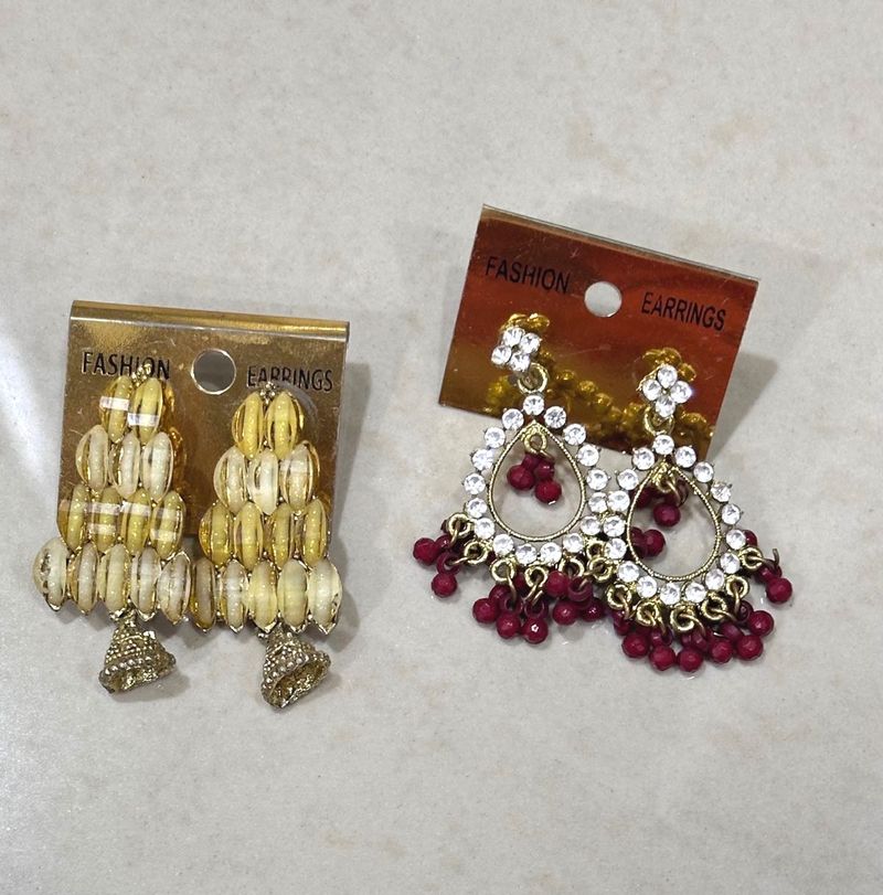 yellow stone &amp; maroon with white diamonds earrings