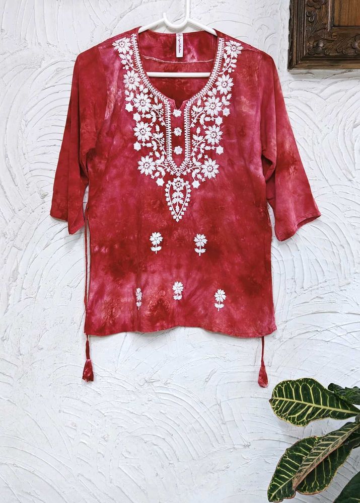 Redish-Pink Embroidered Tunic