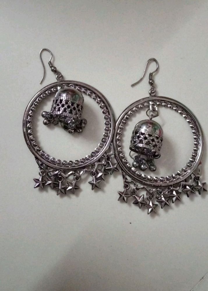 Silver Flower Statement Earrings