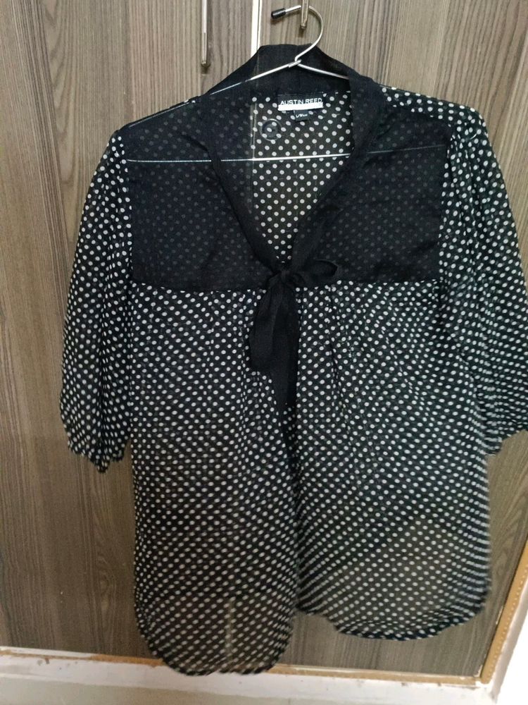 See-through Top With Bow And Bell Sleeves