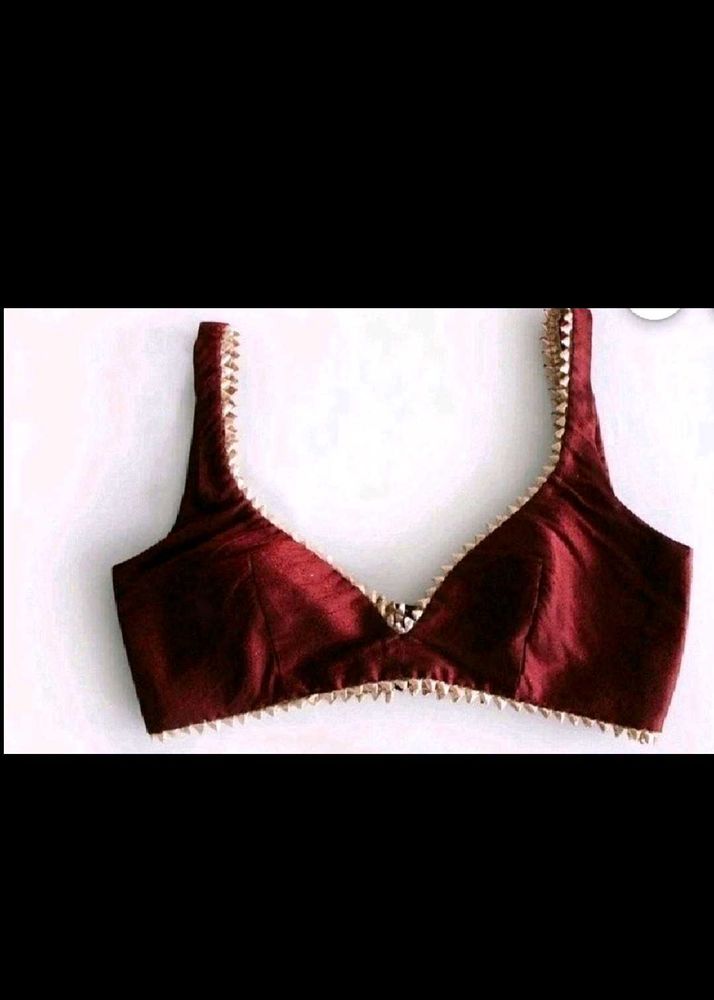 Non Padded Silk Deep Neck Back Hook Blouse