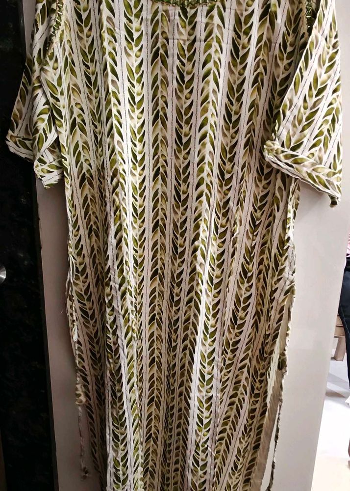Leaf Print Green Kurta