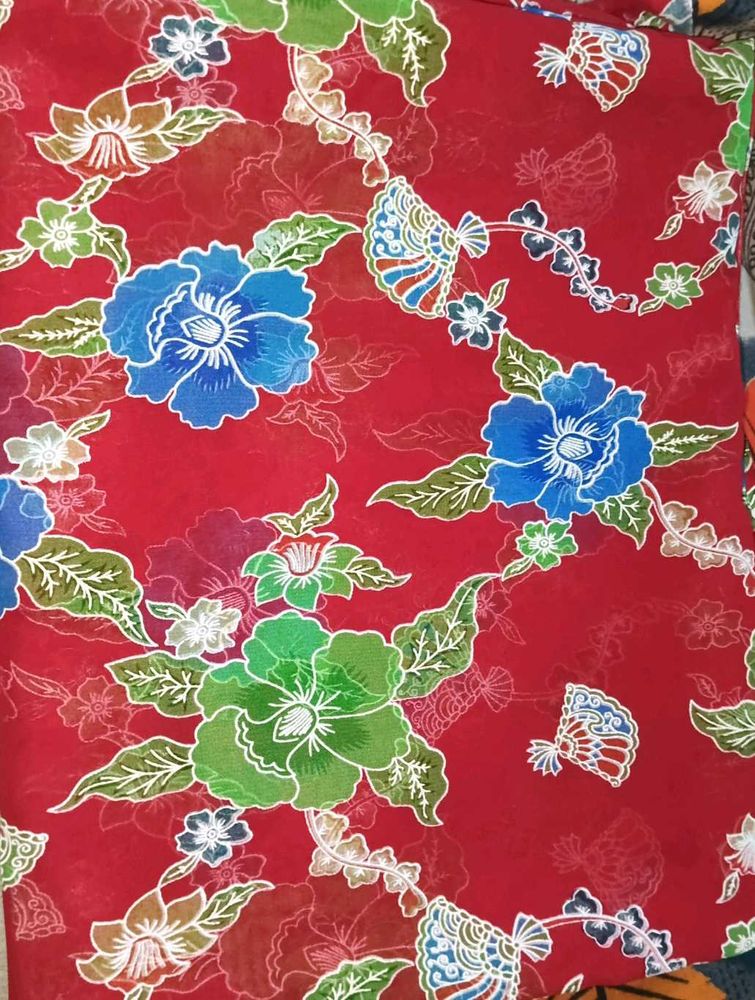 Red Floral Batik Fabric