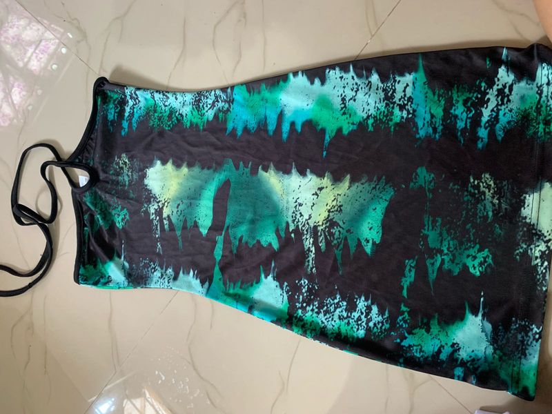 Abstract Green Mini Dress