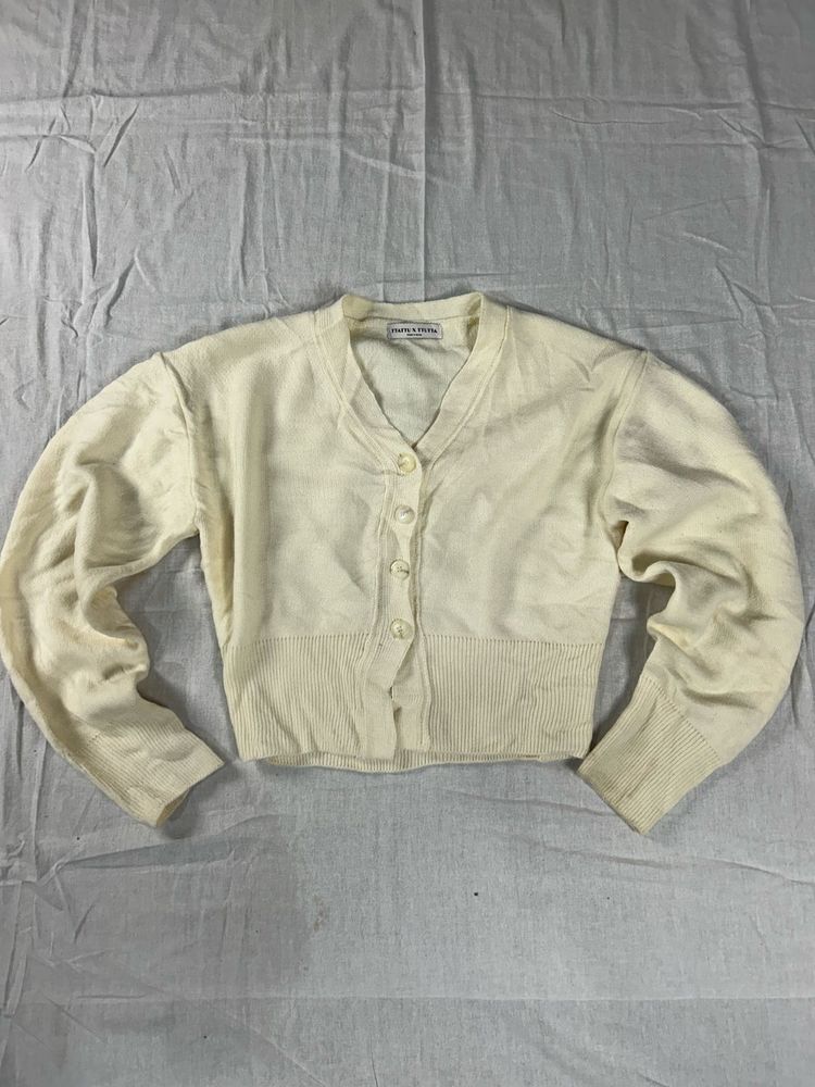 Korean Cream Cropped Cardigan