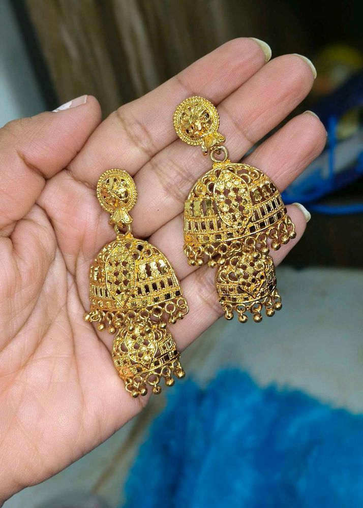 Gold Jhumka Earrings