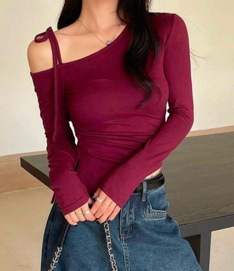 Burgundy One-Shoulder Top